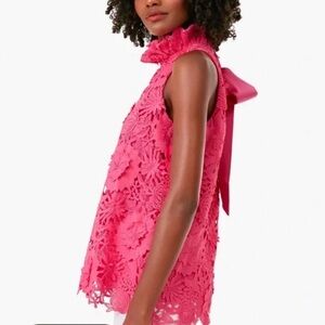 Tuckernuck Hibiscus Pink Blythe Guipure Lace Bow Top Small